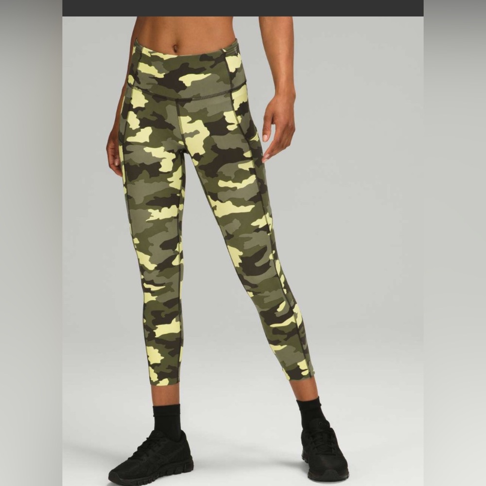 Lululemon D10 Fast and Free High Rise Crop 23"  4 with pockets Heritage camo